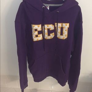 Purple ECU Hoodie with Yellow Polka-Dotted Letters